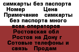 симкарты без паспорта › Номер ­ 333 › Цена ­ 50 › Примечание ­ симкарты без паспорта много всех операторов - Ростовская обл., Ростов-на-Дону г. Сотовые телефоны и связь » Продам sim-карты и номера   . Ростовская обл.,Ростов-на-Дону г.